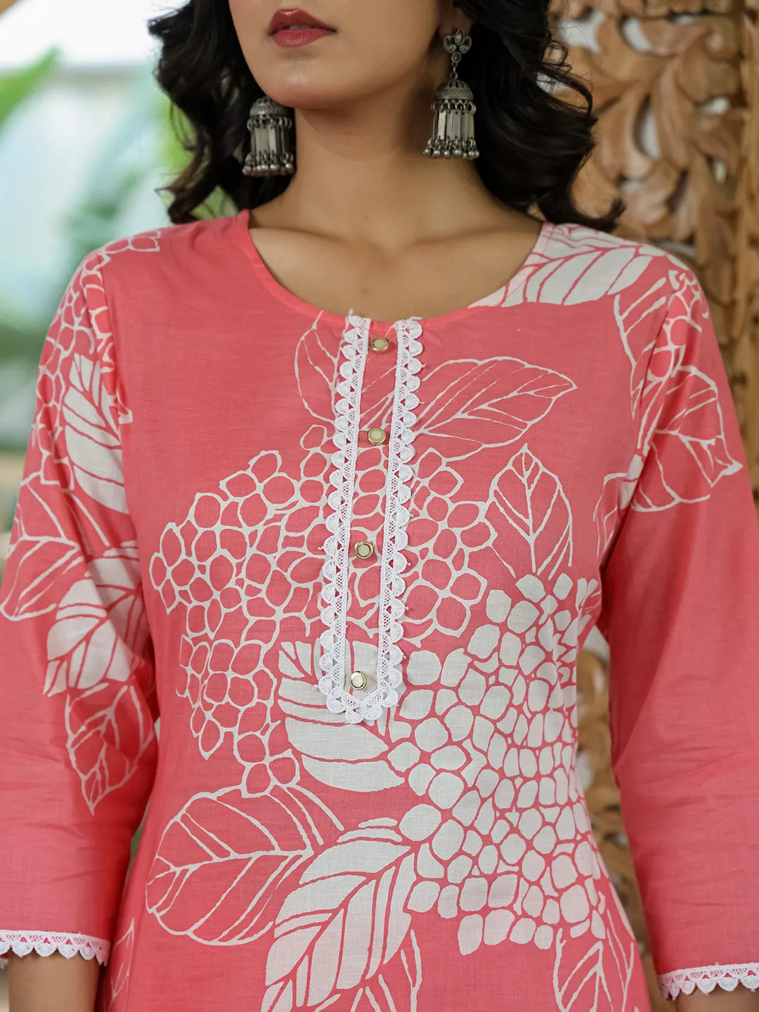 Yufta Pink Cotton Straight Lace Wor Kurta Dupatta Set | Grocsy