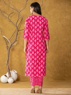 Yufta Pink Cotton Zari Work Straight Kurta Dupatta Set | Grocsy