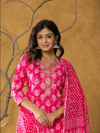 Yufta Pink Cotton Zari Work Straight Kurta Dupatta Set | Grocsy