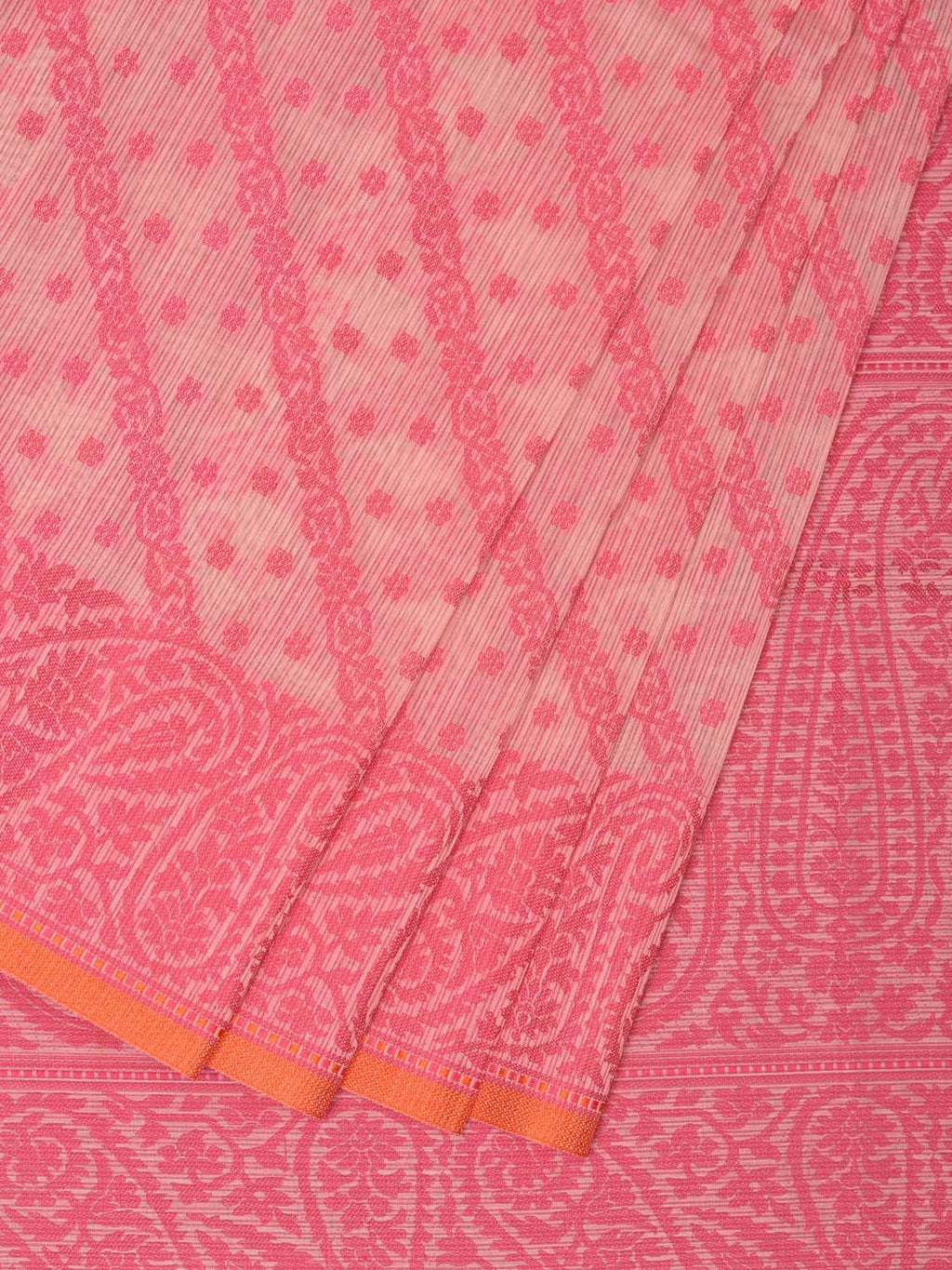 Pink Cut Work Sico Cotton Saree with Diagonal and Mango Border Design - Global Threads | Grocsy