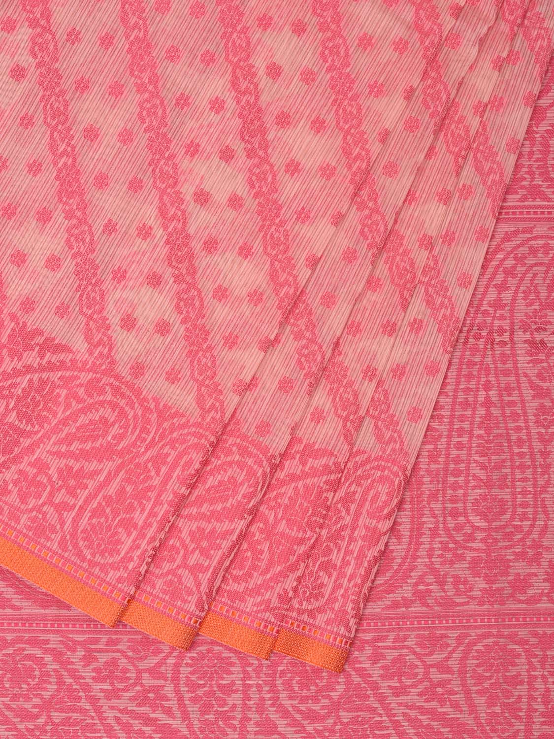 Pink Cut Work Sico Cotton Saree with Diagonal and Mango Border Design - Global Threads | Grocsy