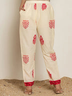 Yufta Pink Embroidered Thread Work Pure Cotton Kurta Trousers & Dupatta | Grocsy