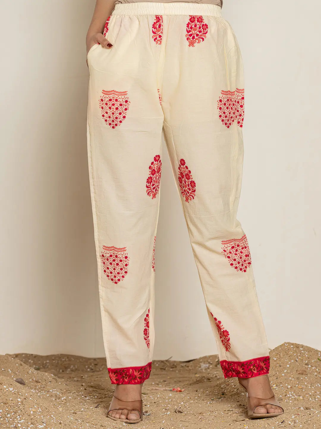 Yufta Pink Embroidered Thread Work Pure Cotton Kurta Trousers & Dupatta | Grocsy