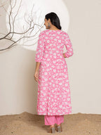 Yufta Pink Embroidery Cotton Anarkali Suit Set | Grocsy