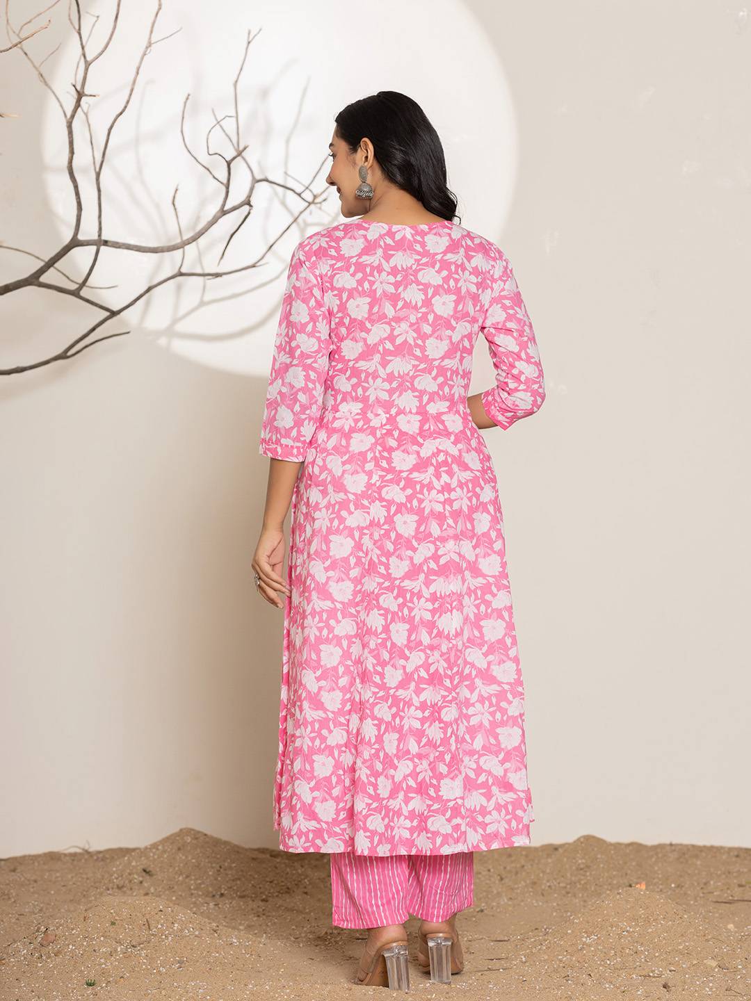 Yufta Pink Embroidery Cotton Anarkali Suit Set | Grocsy