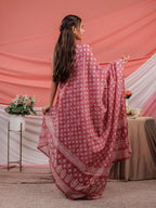 Yufta Pink Ethnic Motifs Cotton A-Line Kurta Trouser & Dupatta Set | Grocsy