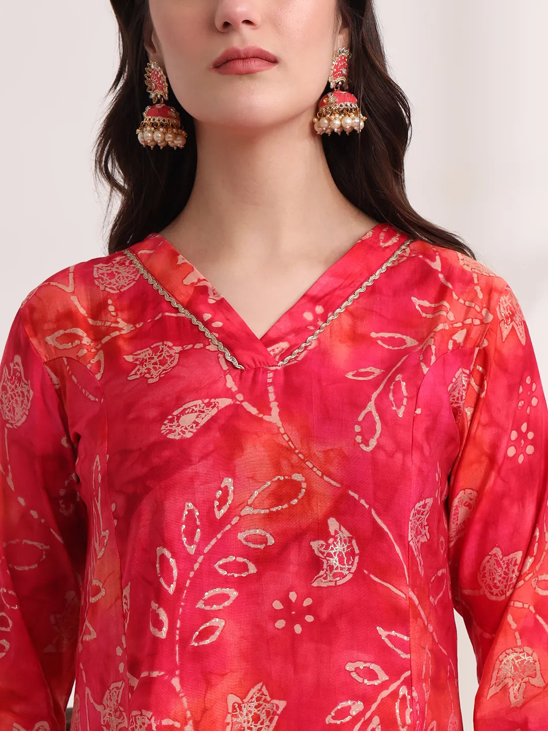 Yufta Pink Ethnic Motifs Lace Work Anarkali Kurta And Trouser With Dupatta Set | Grocsy