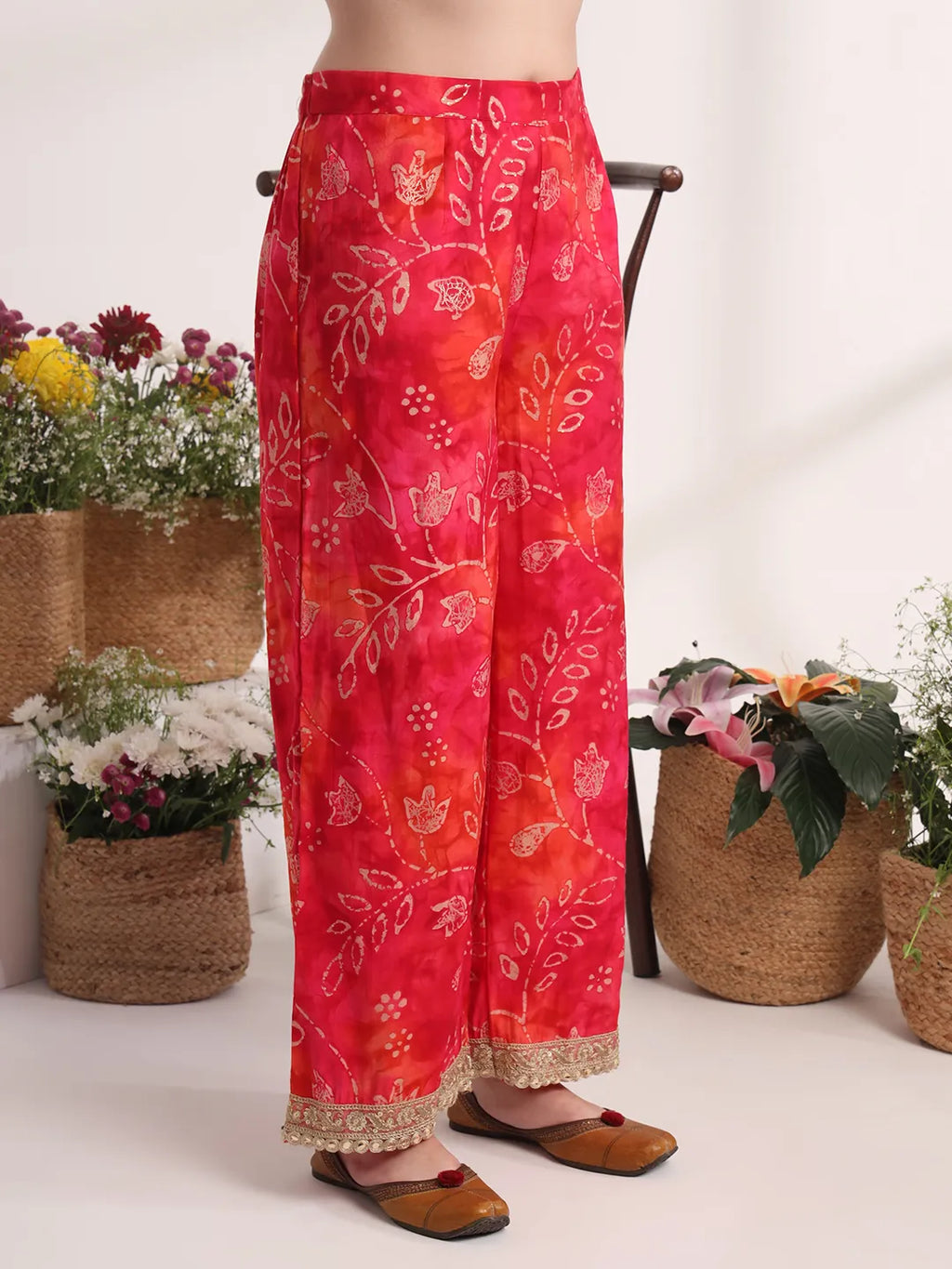 Yufta Pink Ethnic Motifs Lace Work Anarkali Kurta And Trouser With Dupatta Set | Grocsy