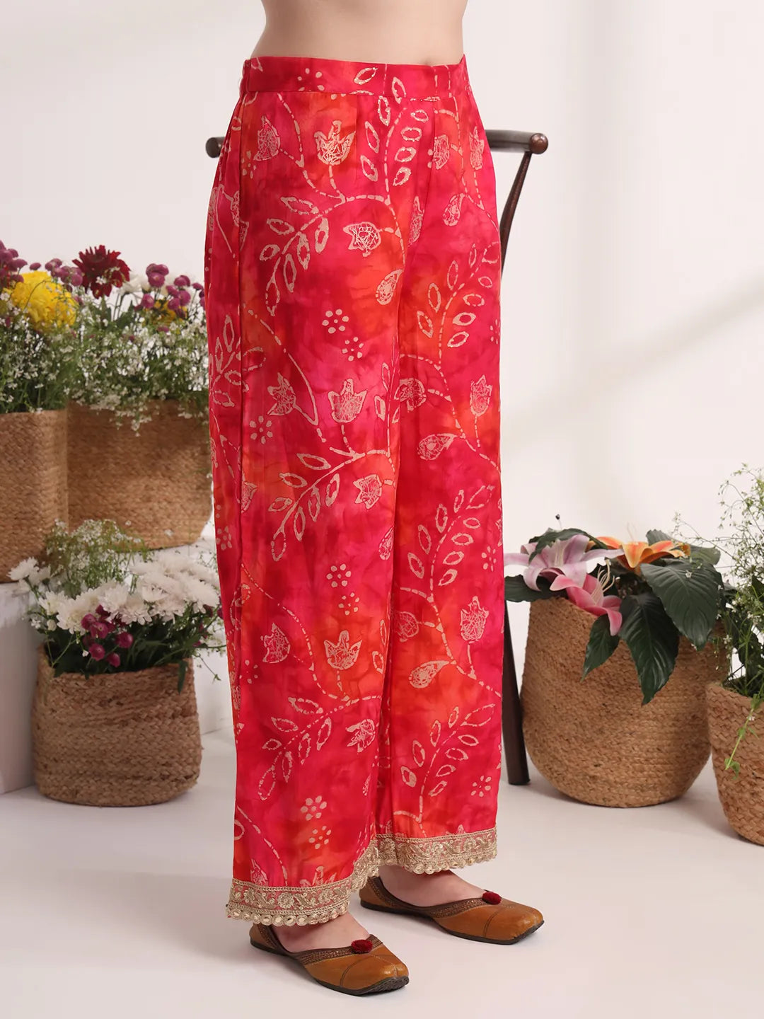 Yufta Pink Ethnic Motifs Lace Work Anarkali Kurta And Trouser With Dupatta Set | Grocsy