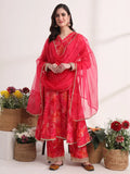 Yufta Pink Ethnic Motifs Lace Work Anarkali Kurta And Trouser With Dupatta Set | Grocsy