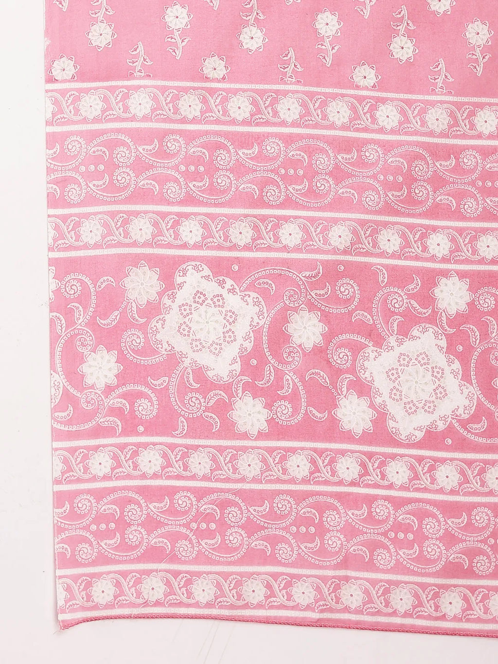 Yufta Pink Ethnic Motifs Print Straight Kurta Trouser Dupatta Set | Grocsy