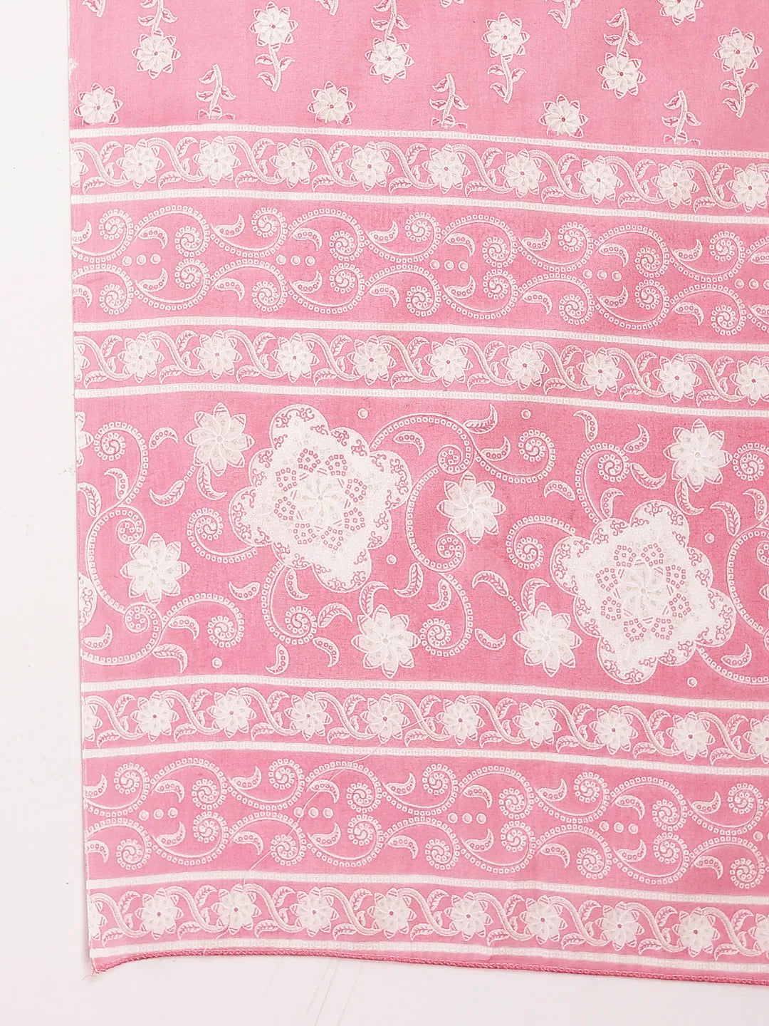 Yufta Pink Ethnic Motifs Print Straight Kurta Trouser Dupatta Set | Grocsy
