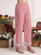 Yufta Pink Floral Print Anarkali Kurta And Trouser With Dupatta Set | Grocsy