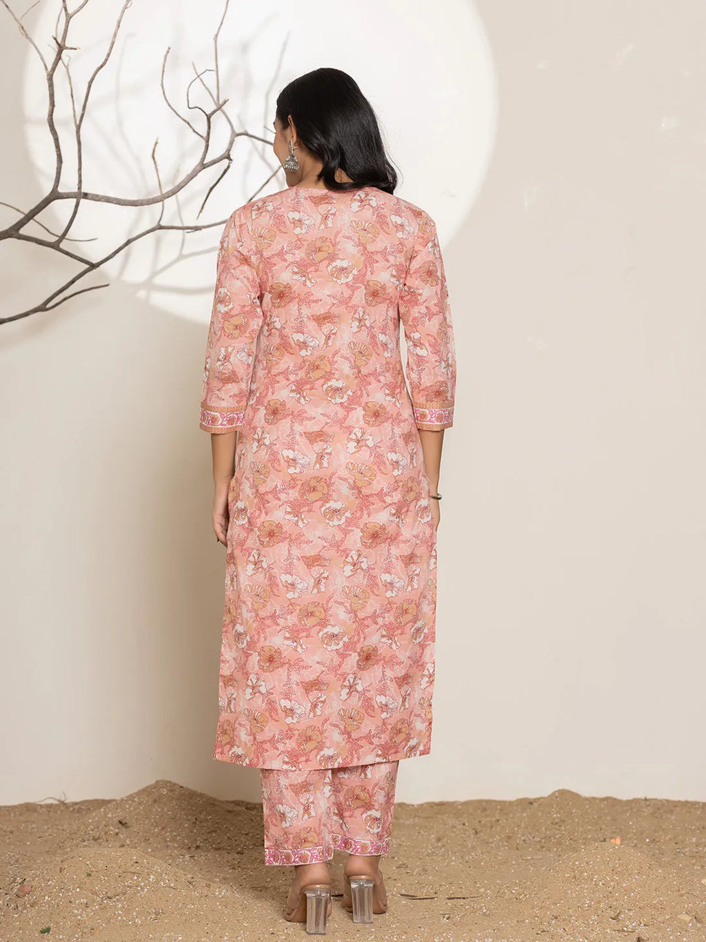 Yufta Pink Floral Print Cotton Straight Kurta Dupatta Set | Grocsy