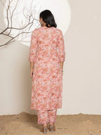 Yufta Pink Floral Print Cotton Straight Kurta Dupatta Set | Grocsy