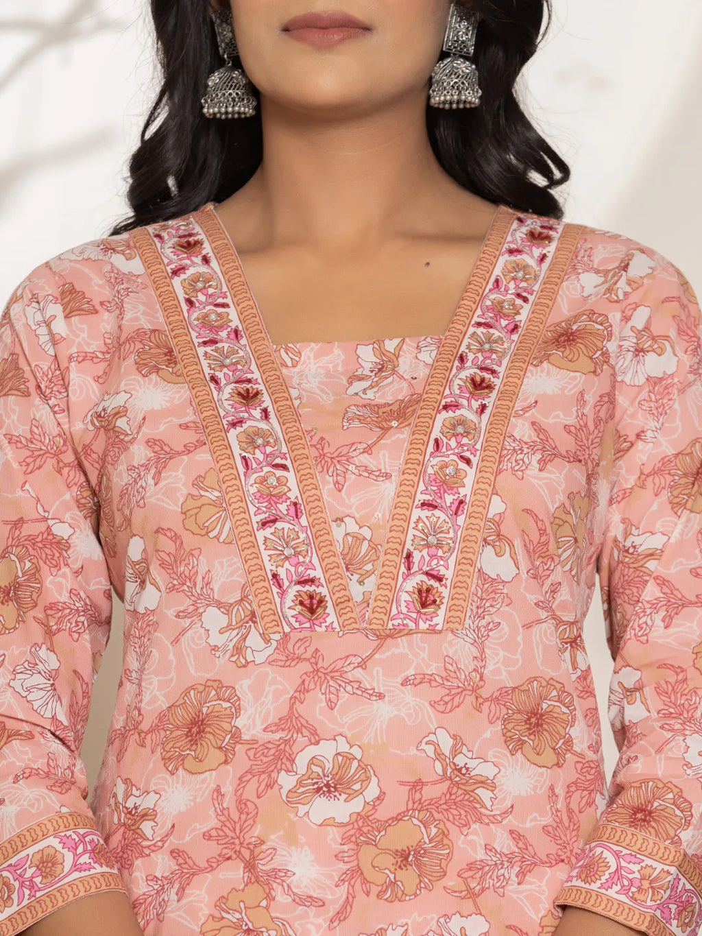 Yufta Pink Floral Print Cotton Straight Kurta Dupatta Set | Grocsy