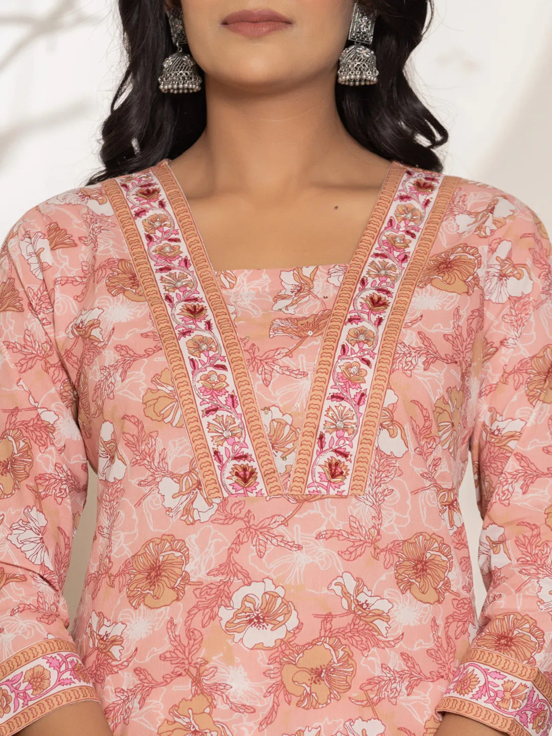 Yufta Pink Floral Print Cotton Straight Kurta Dupatta Set | Grocsy