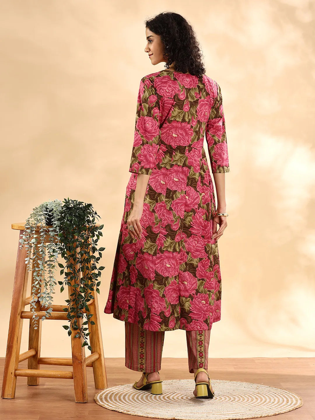Yufta Pink Floral Print Sequins Work Anarkali Kurta And Trouser With Dupatta Set | Grocsy