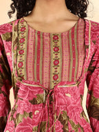 Yufta Pink Floral Print Sequins Work Anarkali Kurta And Trouser With Dupatta Set | Grocsy
