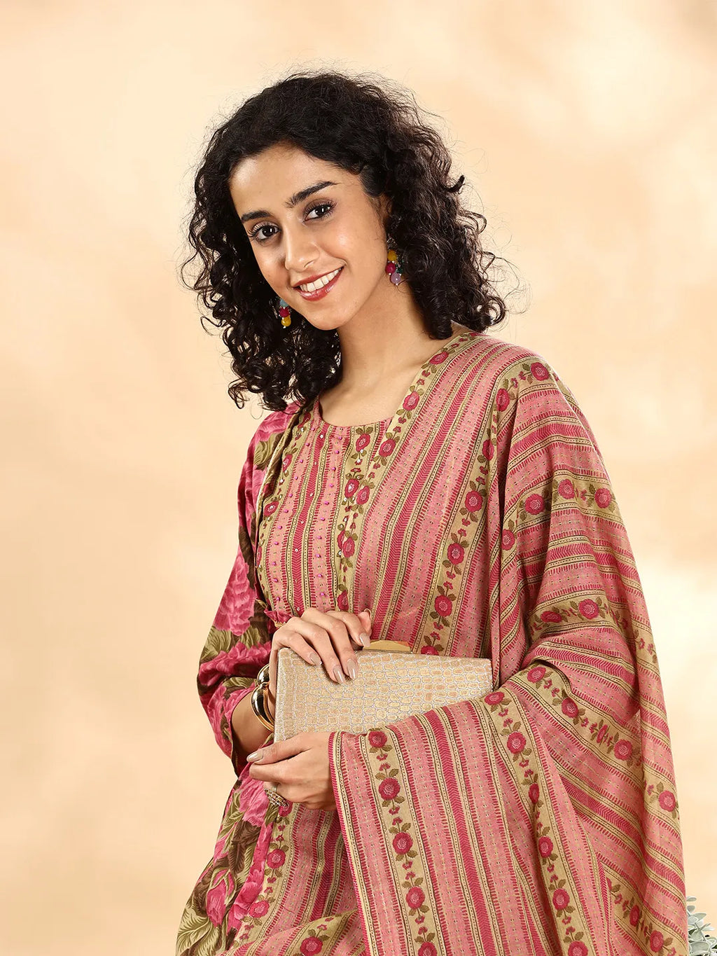 Yufta Pink Floral Print Sequins Work Anarkali Kurta And Trouser With Dupatta Set | Grocsy