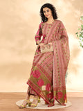 Yufta Pink Floral Print Sequins Work Anarkali Kurta And Trouser With Dupatta Set | Grocsy