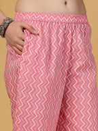 Yufta Pink Floral Print Straight Kurta Trouser Dupatta Set | Grocsy