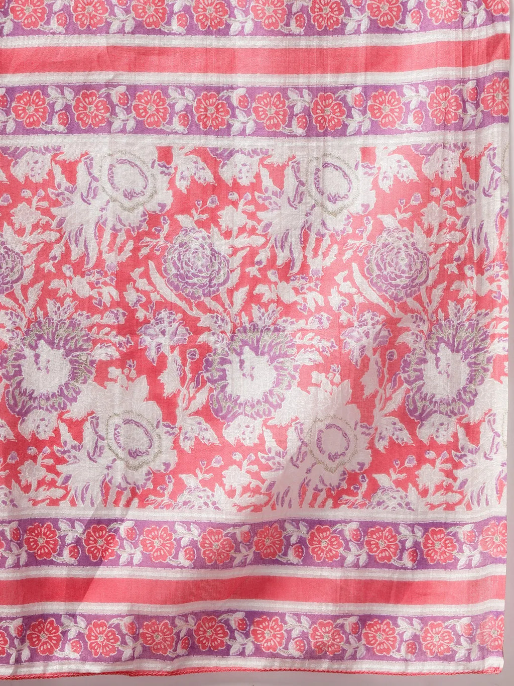 Yufta Pink Floral Print Straight Kurta Trouser Dupatta Set | Grocsy