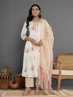 Yufta Pink Gota_Patti Cotton Anarkali Kurta Dupatta Pant Set | Grocsy