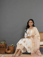 Yufta Pink Gota_Patti Cotton Anarkali Kurta Dupatta Pant Set | Grocsy