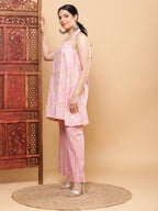 BohoJazz Pink Vacay Halter Top with Comfort Pants Co-ord Set | Grocsy
