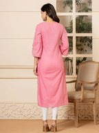 Yufta Pink Hand Painted Straight Kurta | Grocsy