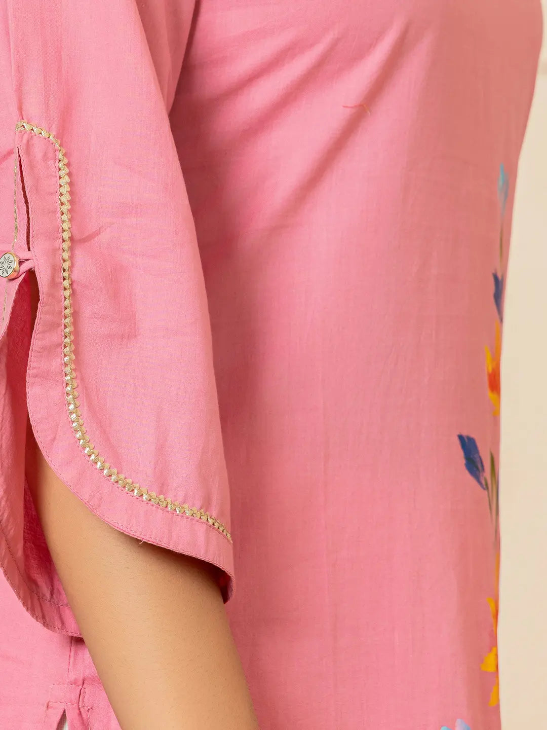 Yufta Pink Hand Painted Straight Kurta | Grocsy