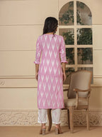 Yufta Pink Ikat Print Straight Strappy Kurta Trouser And Dupatta Set | Grocsy