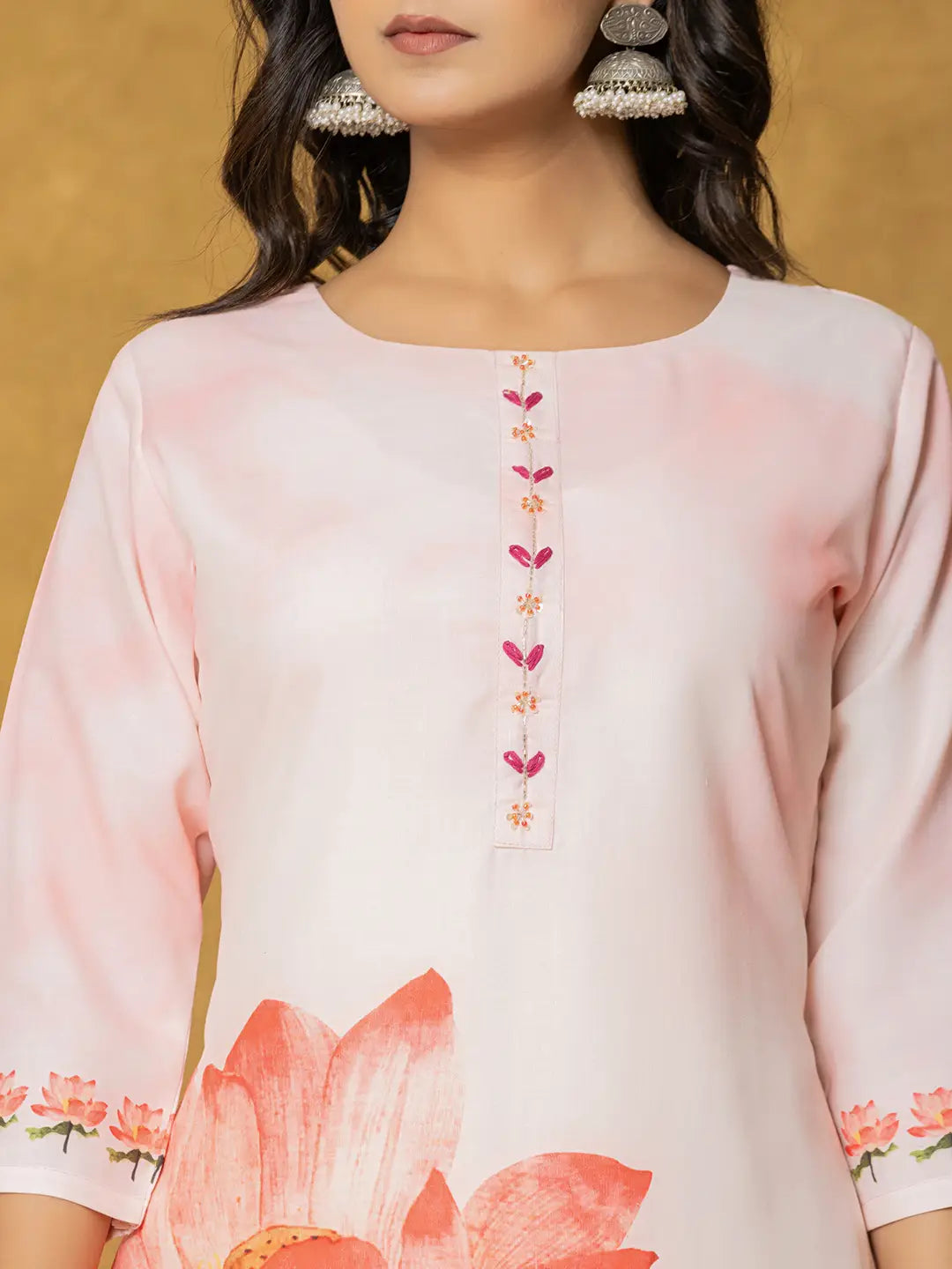 Yufta Pink Linen Kurta Dupatta Pant Set | Grocsy
