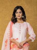 Yufta Pink Linen Kurta Dupatta Pant Set | Grocsy
