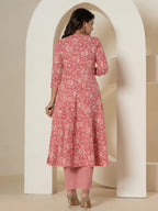 Yufta Pink Mirror_Work Cotton Anarkali Kurta Duppta Set | Grocsy