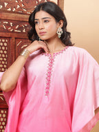 BohoJazz Pink Ombre Embroidered Kaftan with Pants | Grocsy