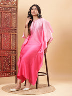BohoJazz Pink Ombre Embroidered Kaftan with Pants | Grocsy