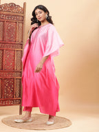 BohoJazz Pink Ombre Embroidered Kaftan with Pants | Grocsy