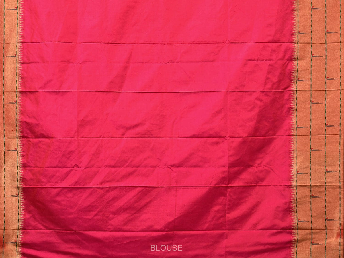 Pink Paithani Silk Handloom Saree with Triple Muniya Border Design - Global Threads | Grocsy