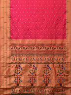 Pink Paithani Silk Handloom Saree with Triple Muniya Border Design - Global Threads | Grocsy