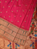Pink Paithani Silk Handloom Saree with Triple Muniya Border Design - Global Threads | Grocsy