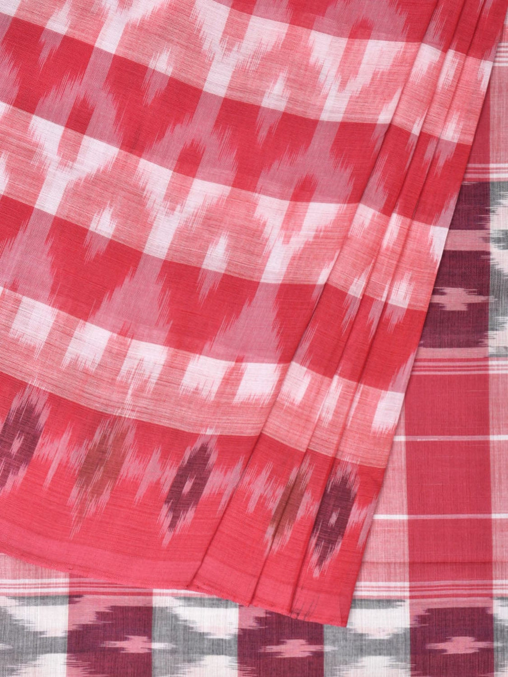 Pink Pochampally Ikat Cotton Handloom Saree with Strips Design No Blouse - Global Threads | Grocsy