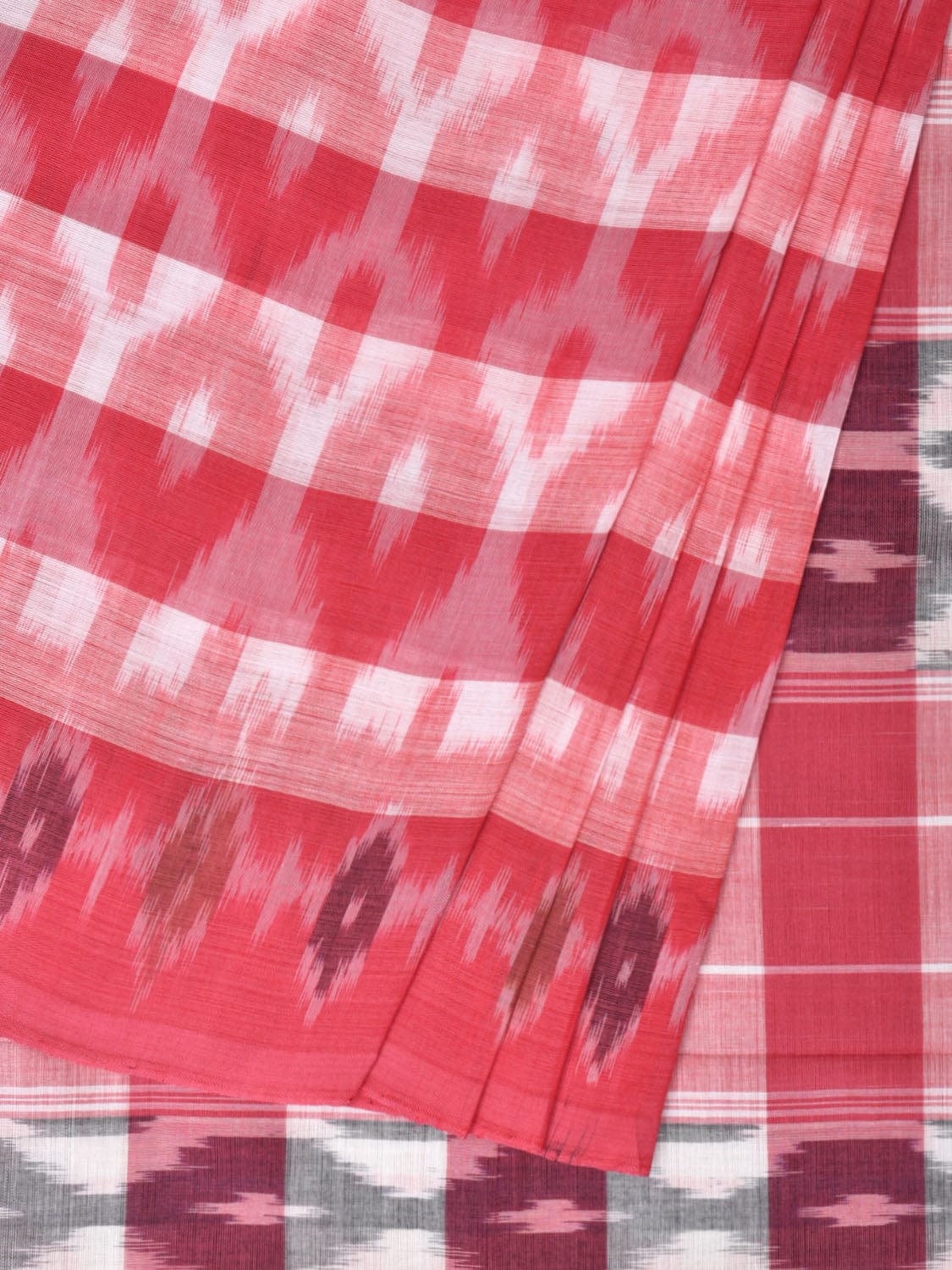 Pink Pochampally Ikat Cotton Handloom Saree with Strips Design No Blouse - Global Threads | Grocsy