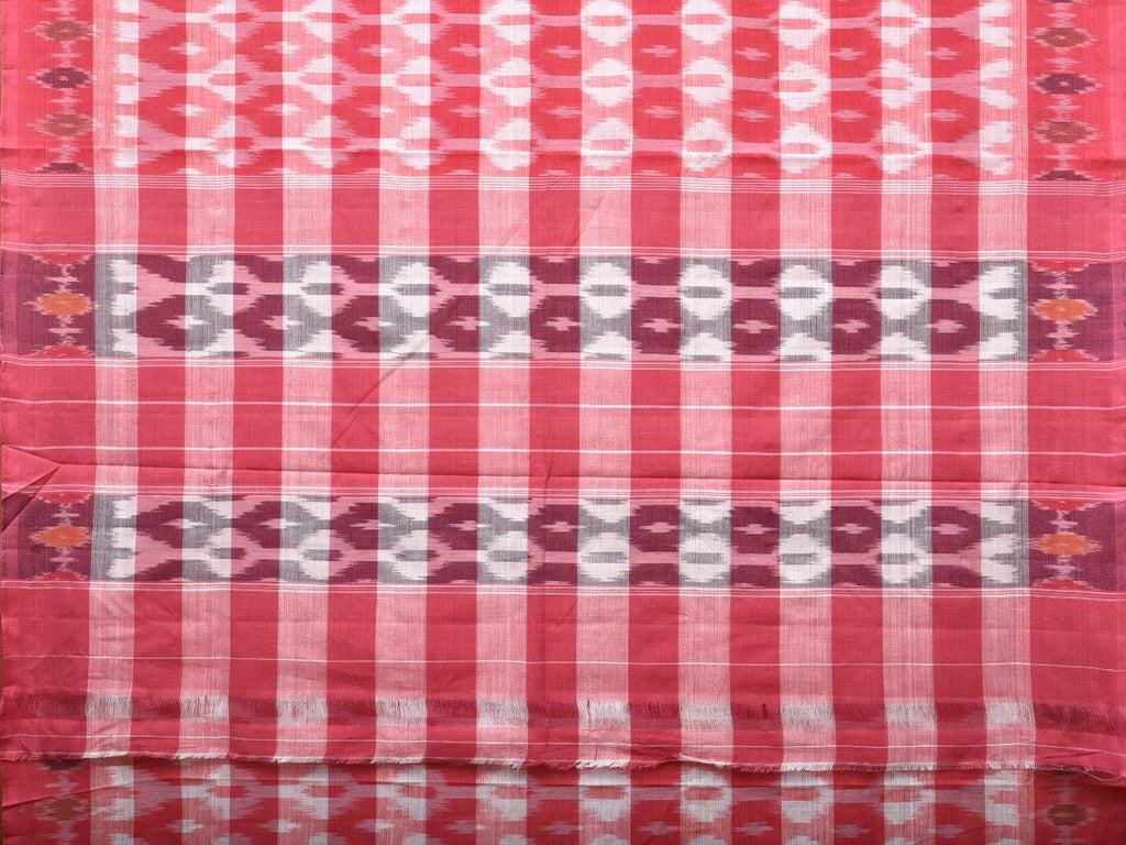 Pink Pochampally Ikat Cotton Handloom Saree with Strips Design No Blouse - Global Threads | Grocsy