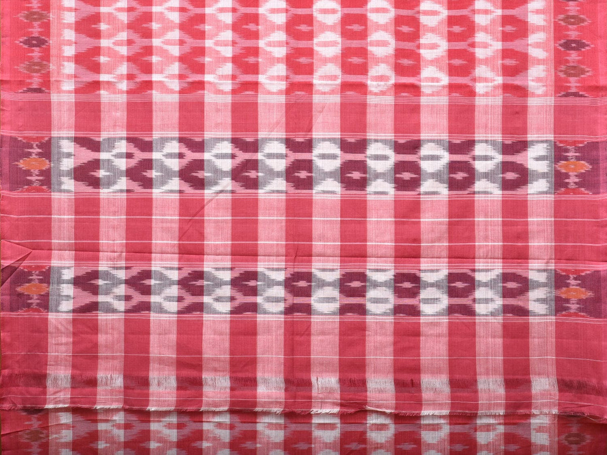Pink Pochampally Ikat Cotton Handloom Saree with Strips Design No Blouse - Global Threads | Grocsy