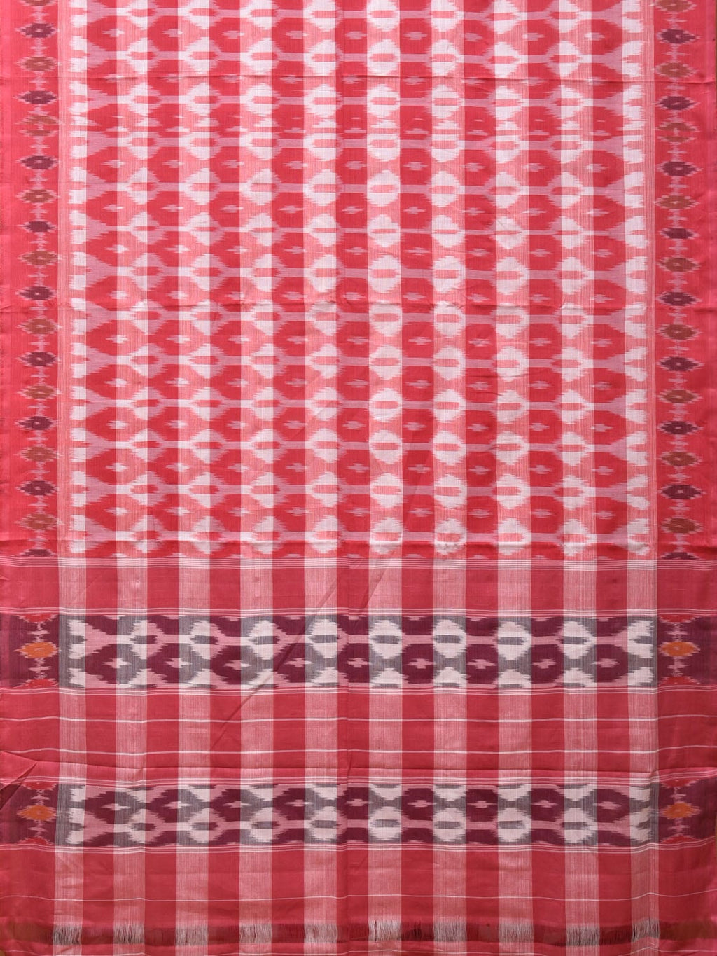 Pink Pochampally Ikat Cotton Handloom Saree with Strips Design No Blouse - Global Threads | Grocsy