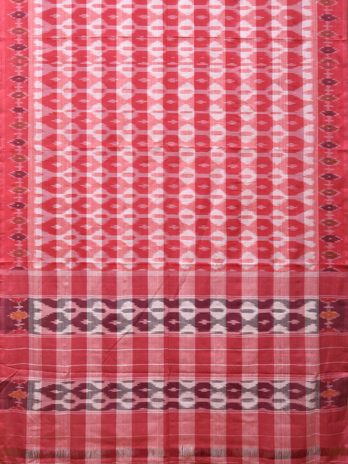 Pink Pochampally Ikat Cotton Handloom Saree with Strips Design No Blouse - Global Threads | Grocsy