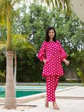 Yufta Pink Polka Dot Print Top And Trouser Co Ord Set | Grocsy
