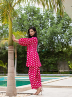 Yufta Pink Polka Dot Print Top And Trouser Co Ord Set | Grocsy